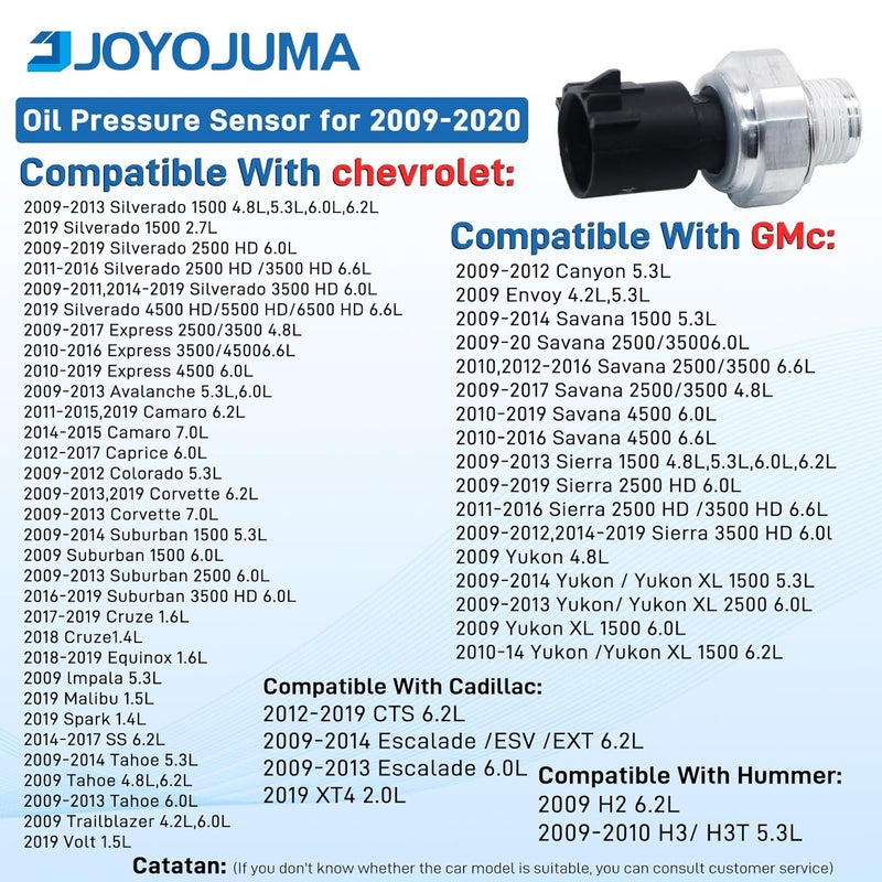 JOYOJUMA 12673134 Oil Pressure Sensor Switch for Chevrolet Silverado 1500 2500 Suburban Buick Chevy Express Avalanche Camaro Tahoe Colorado Equinox GMC Savana,Sierra anyon Cadillac Escalade 2009-2020 - Image 3